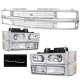 Chevy Suburban 1994-1999 Chrome Grille and LED DRL Headlights Set