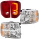 Chevy Silverado 3500HD 2007-2014 Clear LED DRL Headlights and Signature LED Tail Lights Red