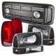 Ford F350 Super Duty 1999-2004 Black Grille Headlights Set and Custom LED Tail Lights Red Clear