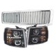 Chevy Silverado 2007-2013 Chrome Vertical Grille Black Halo LED DRL Projector Headlights