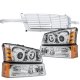 Chevy Avalanche 2003-2006 Chrome Billet Grille Halo Projector Headlights and Bumper Lights Set