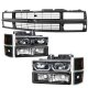 Chevy 2500 Pickup 1988-1993 Black Grille and LED DRL Headlights Set