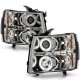 Chevy Silverado 2007-2013 Clear Dual Halo Projector Headlights with LED