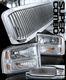 Ford F250 Super Duty 2005-2007 Chrome Vertical Grille and Clear Headlights Set