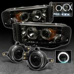 2002 Dodge Ram Smoked Halo Projector Headlights and Halo Fog Lights 2002 Dodge Ram Smoked Halo Projector Headlights and Halo Fog Lights