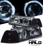 1992 BMW E36 Coupe 3 Series Black Halo Projector Headlights and Smoked Corner Lights Set
