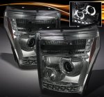 2016 Ford F250 Super Duty Smoked Halo Projector Headlights with LED DRL