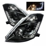 Nissan 350Z 2003-2005 Black HID Projector Headlights with LED DRL