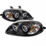 1998 Honda Civic Black Dual CCFL Halo Projector Headlights