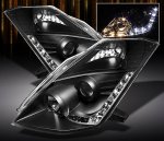 Nissan 350Z 2006-2009 Black HID Projector Headlights with LED DRL