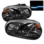 2002 VW Golf Black Projector Headlights with LED Daytime Running Lights