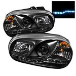 2002 VW Golf Black Projector Headlights with LED Daytime Running Lights 2002 VW Golf Black Projector Headlights with LED Daytime Running Lights
