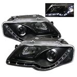 VW Passat 2006-2009 Black Projector Headlights with LED Daytime Running Lights