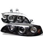 1994 Honda Civic Sedan JDM Black Dual Halo Projector Headlights with Corner Lights