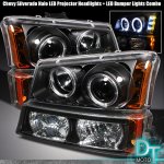 2005 Chevy Silverado Black Halo Projector Headlights and Bumper Lights Set