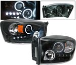 Dodge Ram 2006-2008 Black Projector Headlights with CCFL Halo and LED