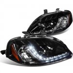 2000 Honda Civic Smoked Projector Headlights with LED Daytime Running Lights