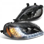 1999 Honda Civic Black Projector Headlights with LED Corner Lights