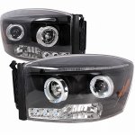 Dodge Ram 2500 2006-2009 Black Halo Projector Headlights LED