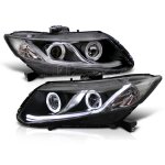 2012 Honda Civic Black Projector Headlights Halo LED DRL 2012 Honda Civic Black Projector Headlights Halo LED DRL