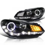 2011 VW Golf Black Projector Headlights Halo LED DRL Signal 2011 VW Golf Black Projector Headlights Halo LED DRL Signal