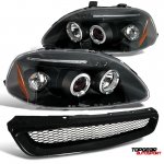 Honda Civic 1996-1998 JDM Black Dual Halo Projector Headlights and Mesh Grille