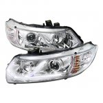 2009 Honda Civic Coupe Chrome Projector Headlights LED Strip