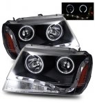 2000 Jeep Grand Cherokee Projector Headlights Black LED DRL Halo