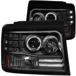 Ford F350 1992-1996 Black Projector Headlights with Halo and LED