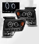 2013 Ford F150 Black CCFL Halo Projector Headlights LED DRL