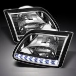 1997 Ford Expedition Black Euro Headlights with LED DRL
