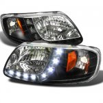 1998 Ford F150 Crystal Headlights Black LED DRL