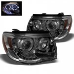 2005 Toyota Tacoma Smoked Dual Halo Projector Headlights LED DRL