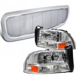 1998 Dodge Durango Chrome Front Grill and Headlights Set