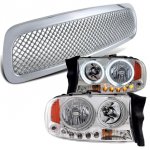 Dodge Durango 1998-2003 Chrome Mesh Grill and Halo Headlights Set Dodge Durango 1998-2003 Chrome Mesh Grill and Halo Headlights Set