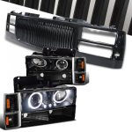 GMC Suburban 1994-1999 Black Front Grill and Halo Projector Headlights Set