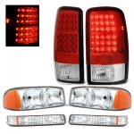 2000 GMC Yukon Chrome Headlights Set and LED Tail Lights Red Clear