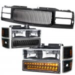 1998 Chevy Suburban Black Front Grill and Headlights LED Bumper Lights