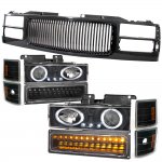 GMC Suburban 1994-1999 Black Grill and Halo Projector Headlights LED Bumper Lights
