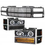 1998 Chevy Suburban Black Billet Grille and Projector Headlights LED Set
