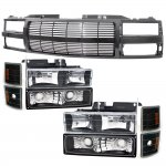 1995 Chevy Tahoe Black Grille Billet Bar and Headlights Set