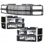 1995 GMC Sierra 2500 Black Grille Billet Bar and Headlights Set