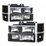 Chevy 1500 Pickup 1994-1998 Black Euro Headlights and Bumper Lights Set
