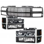 2000 GMC Sierra 2500 Black Billet Grille and LED DRL Headlights Set