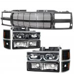 GMC Suburban 1994-1999 Black Billet Grille and LED DRL Headlights Set