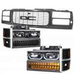 GMC Suburban 1994-1999 Black Grille and LED DRL Headlights Bumper Lights