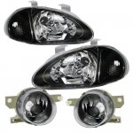 Honda Del Sol 1993-1995 JDM Black Euro Headlights and Fog Lights Set