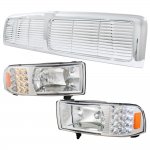 2000 Dodge Ram 2500 Chrome Bar Grille and Headlights with LED Corner Lights