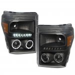 2013 Ford F250 Super Duty Black Halo Projector Headlights LED DRL