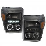 2012 Ford F550 Super Duty Black Halo Projector Headlights LED DRL
